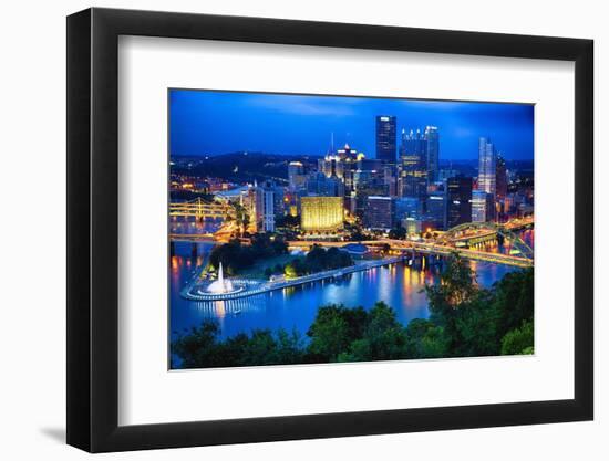 Downtown Pittsburgh Skyline at Night-George Oze-Framed Photographic Print