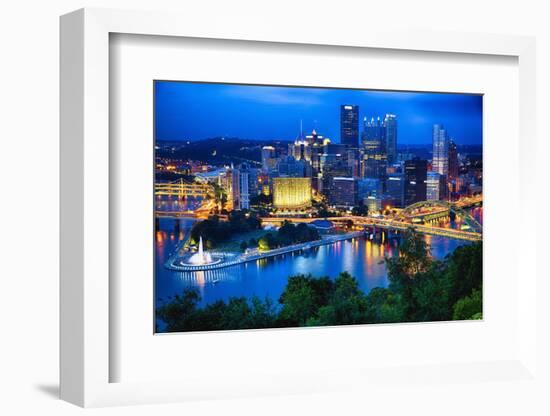 Downtown Pittsburgh Skyline at Night-George Oze-Framed Photographic Print