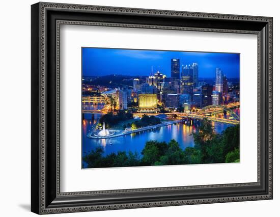 Downtown Pittsburgh Skyline at Night-George Oze-Framed Photographic Print