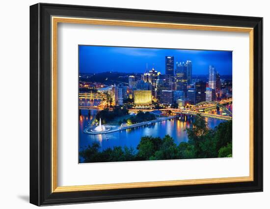 Downtown Pittsburgh Skyline at Night-George Oze-Framed Photographic Print