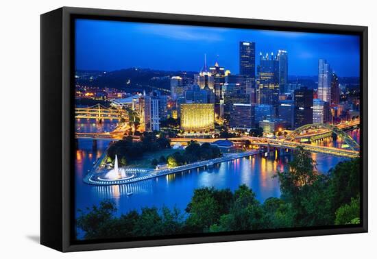 Downtown Pittsburgh Skyline at Night-George Oze-Framed Premier Image Canvas