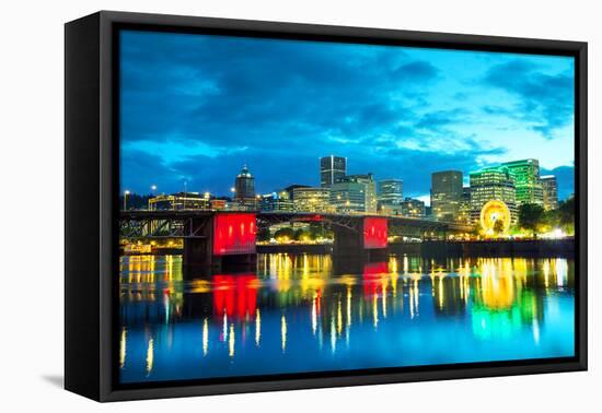 Downtown Portland Cityscape at the Night Time-photo ua-Framed Premier Image Canvas