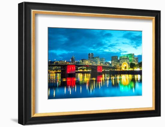 Downtown Portland Cityscape at the Night Time-photo ua-Framed Photographic Print