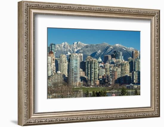 Downtown skyline with snowy mountains behind, Vancouver, British Columbia, Canada-Stefano Politi Markovina-Framed Photographic Print