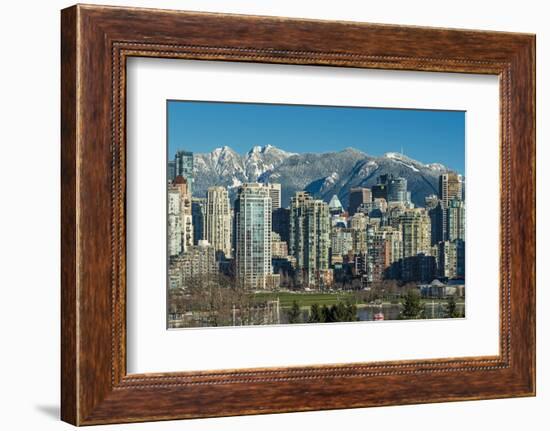 Downtown skyline with snowy mountains behind, Vancouver, British Columbia, Canada-Stefano Politi Markovina-Framed Photographic Print