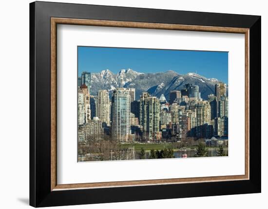 Downtown skyline with snowy mountains behind, Vancouver, British Columbia, Canada-Stefano Politi Markovina-Framed Photographic Print