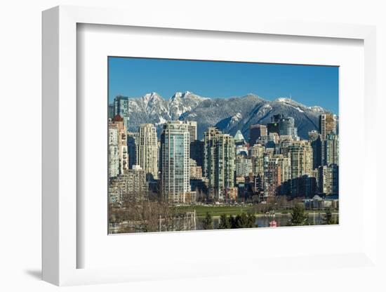 Downtown skyline with snowy mountains behind, Vancouver, British Columbia, Canada-Stefano Politi Markovina-Framed Photographic Print