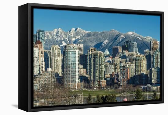 Downtown skyline with snowy mountains behind, Vancouver, British Columbia, Canada-Stefano Politi Markovina-Framed Premier Image Canvas