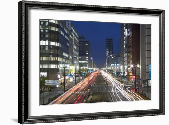 Downtown Street at Dusk, Hiroshima, Hiroshima Prefecture, Japan-Ian Trower-Framed Photographic Print