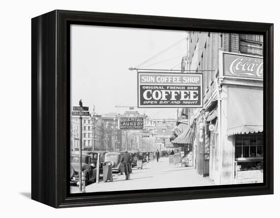 Downtown street in New Orleans, Louisiana, 1935-Walker Evans-Framed Premier Image Canvas