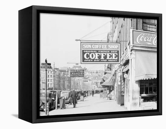 Downtown street in New Orleans, Louisiana, 1935-Walker Evans-Framed Premier Image Canvas
