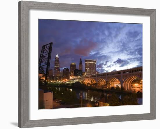 Downtown View and Detroit Avenue Bridge, Cleveland, Ohio, USA-Walter Bibikow-Framed Photographic Print