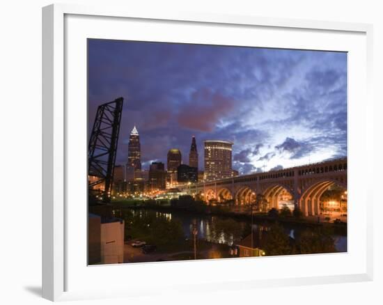 Downtown View and Detroit Avenue Bridge, Cleveland, Ohio, USA-Walter Bibikow-Framed Photographic Print