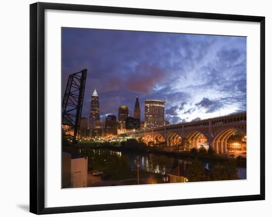 Downtown View and Detroit Avenue Bridge, Cleveland, Ohio, USA-Walter Bibikow-Framed Photographic Print