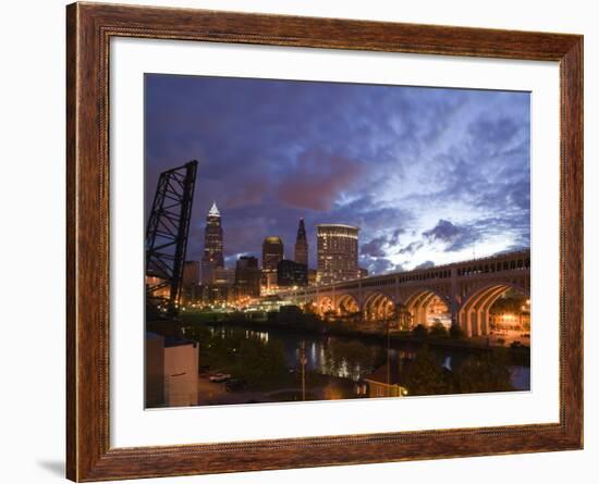 Downtown View and Detroit Avenue Bridge, Cleveland, Ohio, USA-Walter Bibikow-Framed Photographic Print