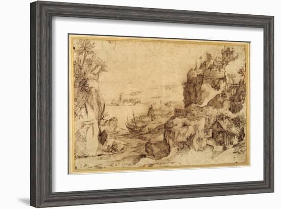 Downward View of a Fortified Harbour-Agostino Carracci-Framed Giclee Print