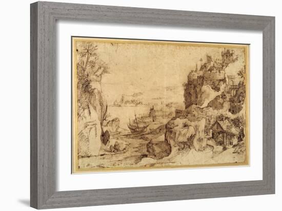 Downward View of a Fortified Harbour-Agostino Carracci-Framed Giclee Print
