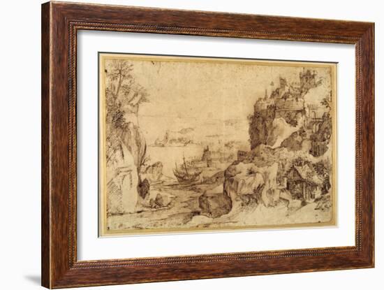 Downward View of a Fortified Harbour-Agostino Carracci-Framed Giclee Print