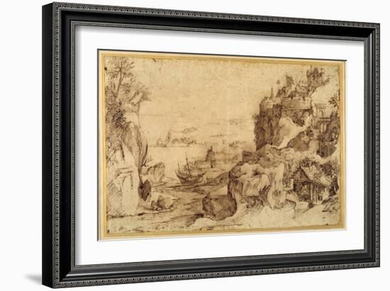 Downward View of a Fortified Harbour-Agostino Carracci-Framed Giclee Print