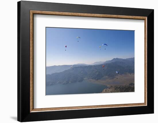 Dozens of Paragliders Enjoy Amazing Views of the Himalayas Above Phewa Lake, Nepal, Asia-Alex Treadway-Framed Photographic Print