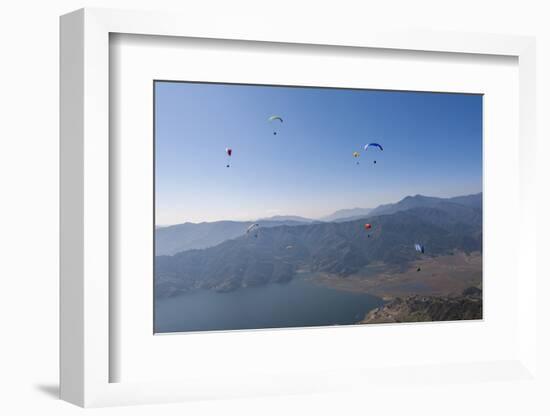 Dozens of Paragliders Enjoy Amazing Views of the Himalayas Above Phewa Lake, Nepal, Asia-Alex Treadway-Framed Photographic Print