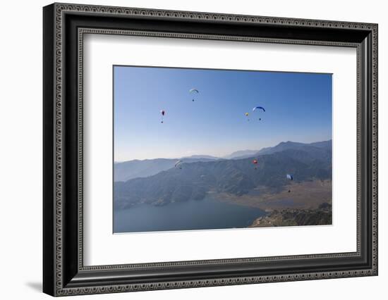 Dozens of Paragliders Enjoy Amazing Views of the Himalayas Above Phewa Lake, Nepal, Asia-Alex Treadway-Framed Photographic Print