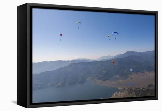 Dozens of Paragliders Enjoy Amazing Views of the Himalayas Above Phewa Lake, Nepal, Asia-Alex Treadway-Framed Premier Image Canvas