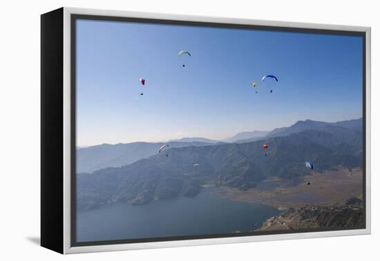 Dozens of Paragliders Enjoy Amazing Views of the Himalayas Above Phewa Lake, Nepal, Asia-Alex Treadway-Framed Premier Image Canvas