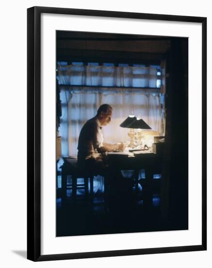 Dr. Albert Schweitzer at His Desk in His Small Office at the Lambarene Compound-George Silk-Framed Premium Photographic Print