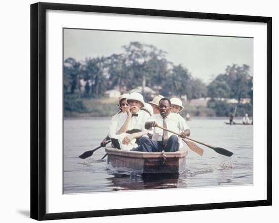 Dr. Albert Schweitzer Going Down the Ogowe River to Lambarene for His Birthday Celebration-George Silk-Framed Premium Photographic Print