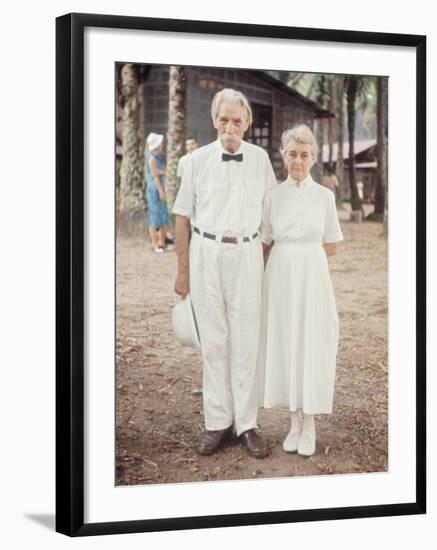 Dr. Albert Schweitzer with Ali Silver, Long Time Nurse at His Lambarene Compound-George Silk-Framed Premium Photographic Print