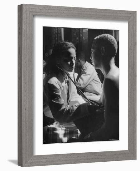 Dr. Carolyn Long, Listening to Patient John Wells Heart Beat-Ed Clark-Framed Photographic Print