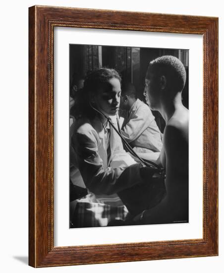 Dr. Carolyn Long, Listening to Patient John Wells Heart Beat-Ed Clark-Framed Photographic Print