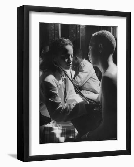 Dr. Carolyn Long, Listening to Patient John Wells Heart Beat-Ed Clark-Framed Photographic Print