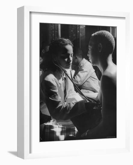 Dr. Carolyn Long, Listening to Patient John Wells Heart Beat-Ed Clark-Framed Photographic Print