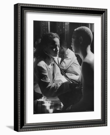 Dr. Carolyn Long, Listening to Patient John Wells Heart Beat-Ed Clark-Framed Photographic Print