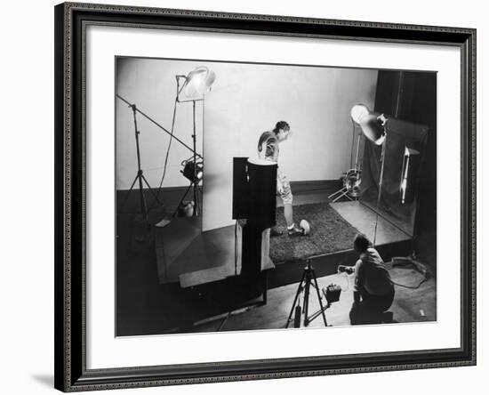 Dr. Harold E. Edgerton Taking Stroboscopic Picture of Joe Maniaci, Running Back of Chicago Bears-Gjon Mili-Framed Premium Photographic Print