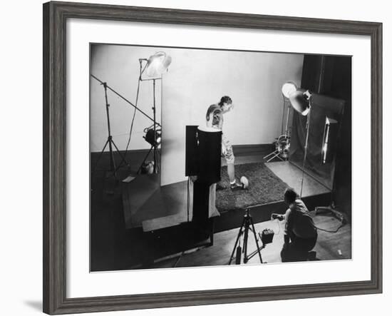 Dr. Harold E. Edgerton Taking Stroboscopic Picture of Joe Maniaci, Running Back of Chicago Bears-Gjon Mili-Framed Premium Photographic Print