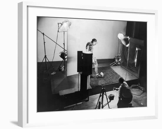 Dr. Harold E. Edgerton Taking Stroboscopic Picture of Joe Maniaci, Running Back of Chicago Bears-Gjon Mili-Framed Premium Photographic Print