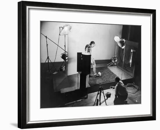 Dr. Harold E. Edgerton Taking Stroboscopic Picture of Joe Maniaci, Running Back of Chicago Bears-Gjon Mili-Framed Premium Photographic Print