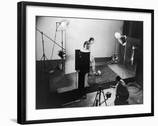 Dr. Harold E. Edgerton Taking Stroboscopic Picture of Joe Maniaci, Running Back of Chicago Bears-Gjon Mili-Framed Premium Photographic Print