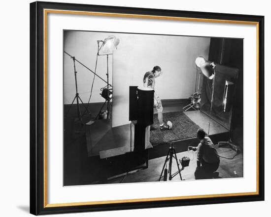 Dr. Harold E. Edgerton Taking Stroboscopic Picture of Joe Maniaci, Running Back of Chicago Bears-Gjon Mili-Framed Premium Photographic Print