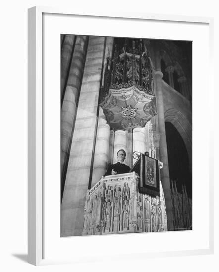 Dr. Harry Emerson Fosdick Delivering Sermon From the Pulpit of Riverside Church-Margaret Bourke-White-Framed Photographic Print