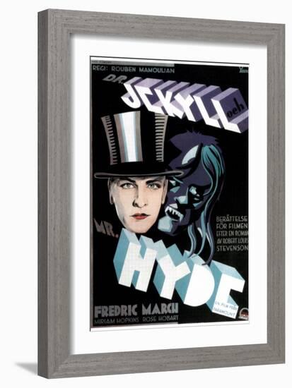 Dr. Jekyll and Mr. Hyde, Fredric March on Swedish Poster Art, 1931-null-Framed Premium Giclee Print