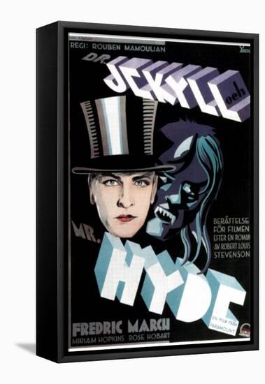 Dr. Jekyll and Mr. Hyde, Fredric March on Swedish Poster Art, 1931-null-Framed Stretched Canvas