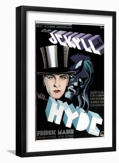 Dr. Jekyll and Mr. Hyde, Fredric March on Swedish Poster Art, 1931-null-Framed Art Print