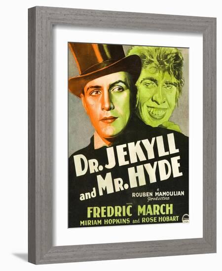 Dr. Jekyll and Mr. Hyde, Poster Art featuring Fredric March, 1931-null-Framed Art Print