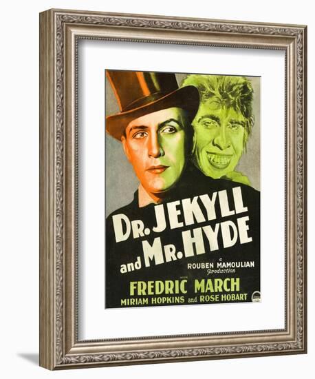 Dr. Jekyll and Mr. Hyde, Poster Art featuring Fredric March, 1931-null-Framed Premium Giclee Print