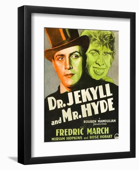 Dr. Jekyll and Mr. Hyde, Poster Art featuring Fredric March, 1931-null-Framed Premium Giclee Print