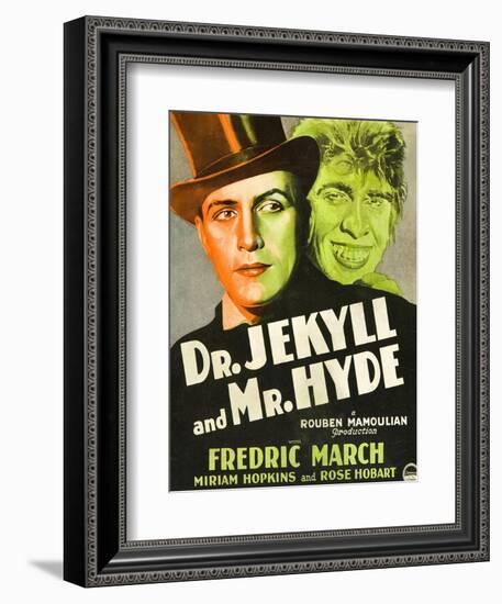 Dr. Jekyll and Mr. Hyde, Poster Art featuring Fredric March, 1931-null-Framed Premium Giclee Print